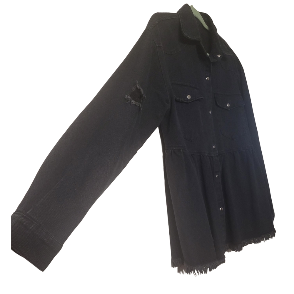 Chic Black Button-Up Denim Jacket Size Xl - image 3